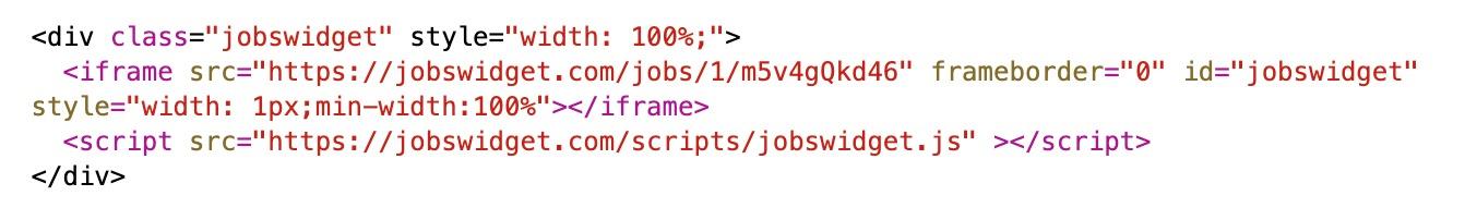 Embeddable code snippet for job listings