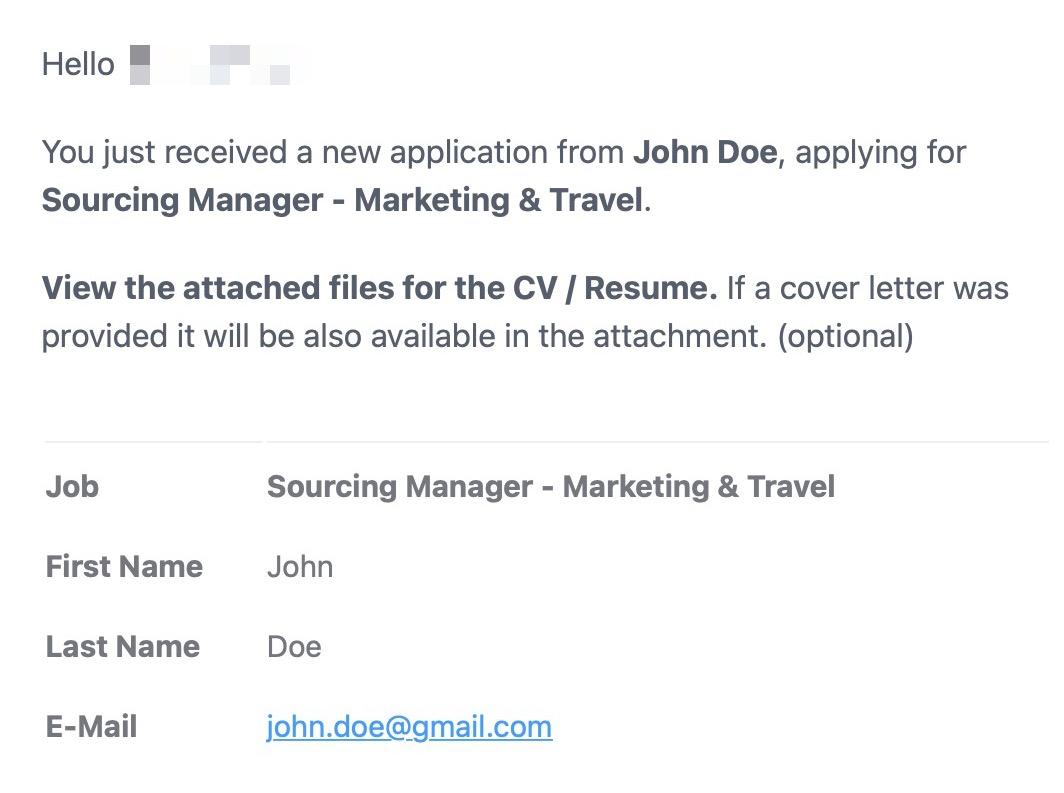 Example E-Mail when a new applicant has applied